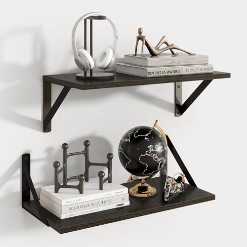 Axeman Floating Shelves for Wall, 16'' x 8'' Black Wall Shelves Set of 2 - color: Black, size: 16 Inch