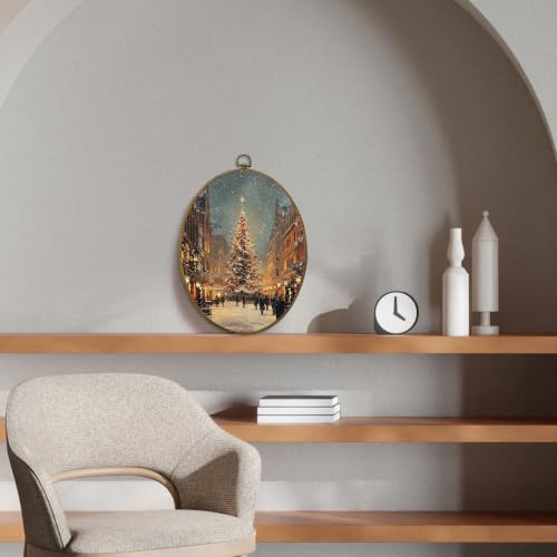 CUANFDDSF Rustic Christmas Winter Village Oval Wall Art Decor 8.6x11.4 Inch - color: Colour 08