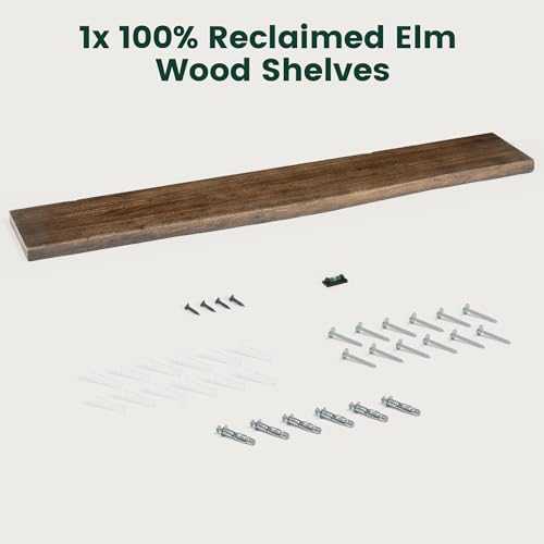 55in Live Edge Solid Elm Floating Shelves, Walnut, Set of 1 - color: Walut Color, size: Live Edge 55 inch, 1Pack