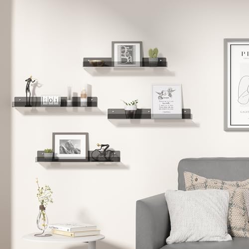 upsimples 4 Pcs 15" Acrylic Shelves for Wall Decor and Display, Clear Black - color: Clear Black