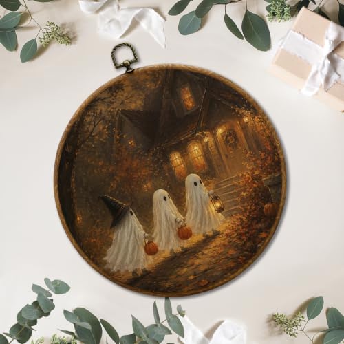 JUIOEIU Fall Halloween Witch Ghost Pumpkin Lantern Round Wall Decor 997 - color: Three ghosts