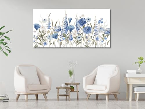 Elegant Blue White Flowers Wall Art Botanical Canvas Prints, 29"x58" - color: Blue White Botanical Flowers, size: 58"L x 29"W