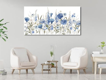 Elegant Blue White Flowers Wall Art Botanical Canvas Prints, 29"x58" - color: Blue White Botanical Flowers, size: 58"L x 29"W