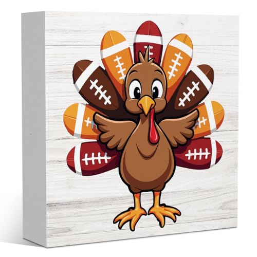 Turkey Football Fall Thanksgiving Wood Decorations Sign for Home - color: Turkey