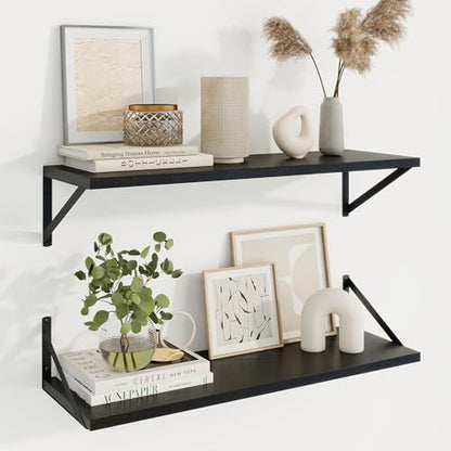 Axeman 30 Inch Floating Shelves, 10 Inch Deep Black Wall Shelves Set of 2 - color: Black, size: 30W x 10D