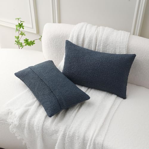 FUTEI Pack of 2 Boucle Textured Throw Pillow Covers 12x20 Inch, Haze Blue - color: Haze Blue, size: 20" x 12" (Pack of 2)