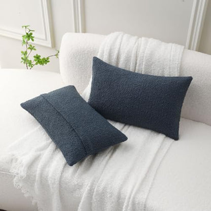 FUTEI Pack of 2 Boucle Textured Throw Pillow Covers 12x20 Inch, Haze Blue - color: Haze Blue, size: 20" x 12" (Pack of 2)