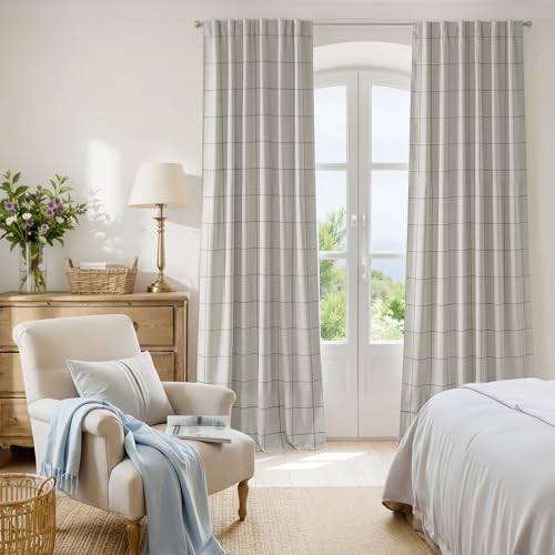NICETOWN 100% Blackout Plaid Doorway Curtains, Black, W52xL80, 2 Panels - color: Black, size: 52"W x 80"L (Pack of 2)
