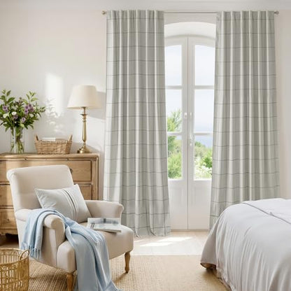 NICETOWN 100% Blackout Plaid Bedroom Curtains, Black, W52xL84, 2 Panels - color: Black, size: 52"W x 84"L (Pack of 2)