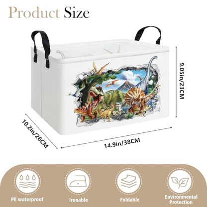 Rectangle Foldable Storage Basket Handles For Home, Dinosaur - color: REC-Dinosaur