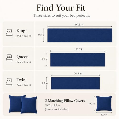 Solid Bed Runner Set,2 Pillow Covers,Navy,70.9x19.7in - color: Navy, size: Twin/Twin XL