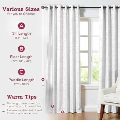 Mayfair Linen 3 Ply White Linen Curtains 72 Inch Length 2 Panels Set - Bedroom Living Room Curtains 72 Inches Long, Rod Pocket Back Tab Textured Window Drapes Semi Sheer Light Filtering Panel (White)