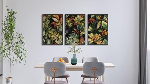 Large Framed Tropical Botanical Wall Art, Jungle Leaf Green, 16"x24"x3 - color: green, size: 16" X 24" X 3pcs Framed