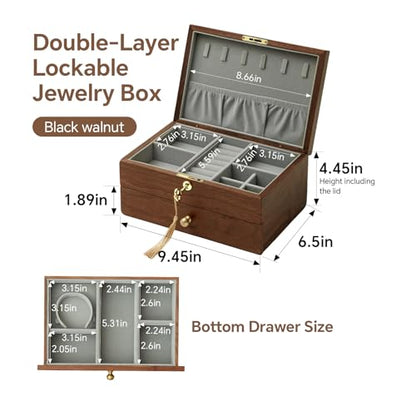 Jewelry Box Organizer for Women & Men 2-Layer Lockable - style: 2-layer lockable