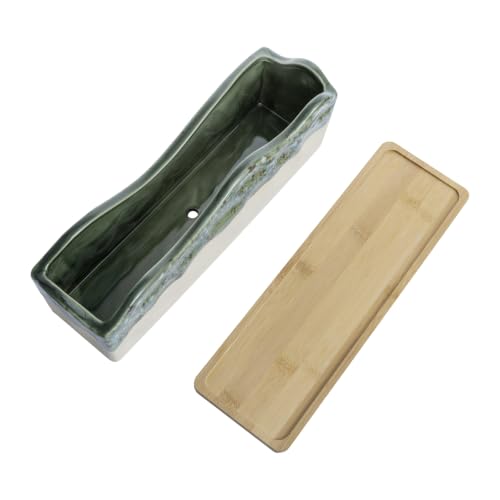 MyGift 13 Inch Rectangular Seafoam Green Glazed Ceramic Succulent Planter - size: 13 Inch