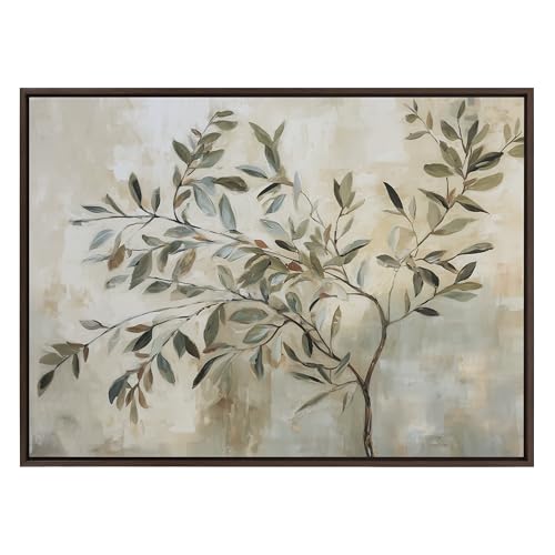 Kate and Laurel Sylvie Olive Tree Abstract Framed Canvas Wall Art by The Creative Bunch Studio, 41.5x31.5 Brown, Soft Nature Tree Art for Wall - color: Brown