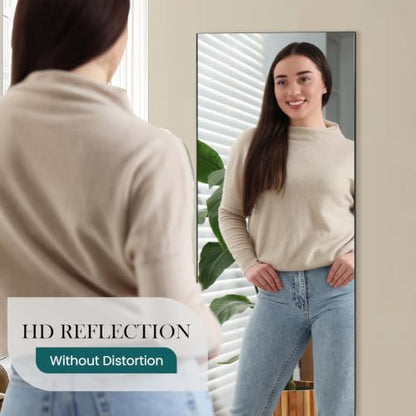 DUMOS 64"x21" Full Body Mirror with Stand, Full Length Mirror, Black