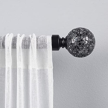 EXCLUSIVE HOME Black Pearl Mosaic 1" Curtain Rod and Coordinating Finial Set, Matte Black, Adjustable 36"-72"