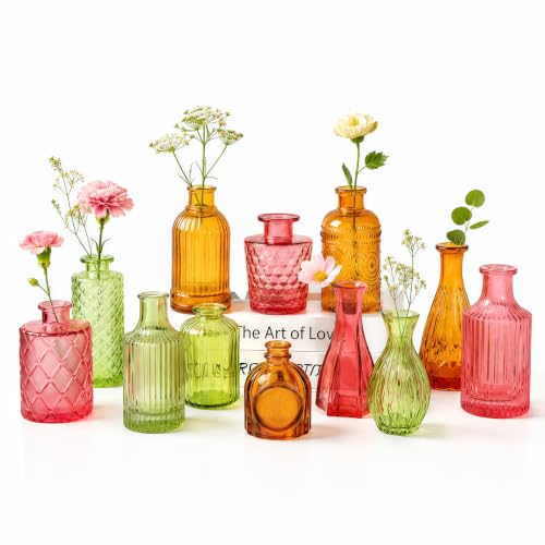 TBWIND 12 Pcs Colorful Glass Bud Vase Set - color: Multicoloured-12pcs, size: 12Pcs