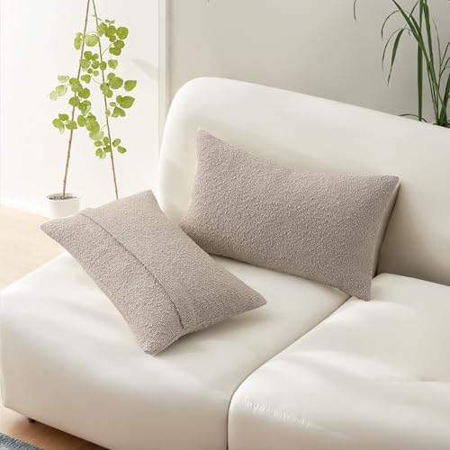 HAUSSY Pack of 2 Boucle Lumbar Throw Pillow Covers 12x20 Inch, Oatmeal - color: Oatmeal, size: 20" x 12" (Pack of 2)