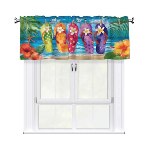 Beach Curtain Valance 54x18 Inches Window Treatment Rod Pocket Valance for Kitchen Bathroom Bedroom - color: Beach