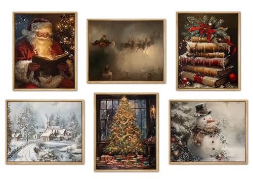 Vintage Christmas Santa Poster Set of 6, Santa Claus Pictures Wall Art Christmas Tree Wall Decor Painting Rustic Holiday Canvas Print Artwork for Living Room Farmhouse 12x16 inch Unframed - color: Christmas, size: 16"L x 12"W