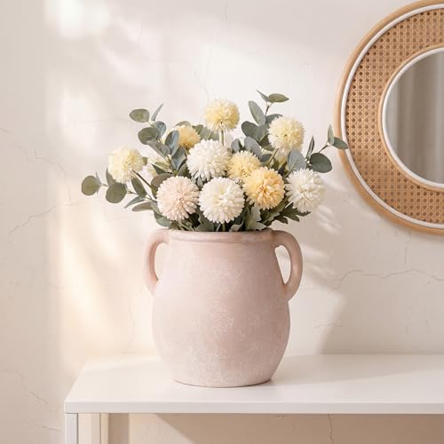 Ceramic Flower Vase Home Decor - 7 inch Farmhouse Rustic Vase Decorative Pottery Terracotta Vases for Living Room House Book Shelf Office Coffee Desk Dining Fireplace Wedding Centerpiece - size: 6.89'' Tall