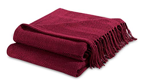 Luxurious Hand Woven Cozy Warm Combed Cotton All Season Indoor Outdoor Light Weight Fade Resistant Couch Chair Bed Throw Blankets Batik 50x60 Inch Set of 2 (Burgundy) - color: Red
