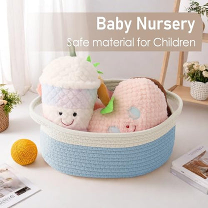 JMvicyroam Small Woven Basket, Empty Gift Basket, White&Blue/1 Pack - color: White&Blue, size: 1 Pack