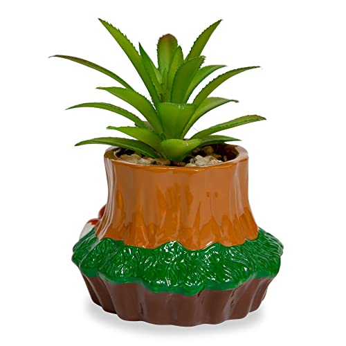 Silver Buffalo Disney The Fox and the Hound 4-Inch Ceramic Mini Planter with Artificial Succulent | Cute Small Flower Pot, Faux Indoor Plants - color: Fox and the Hound