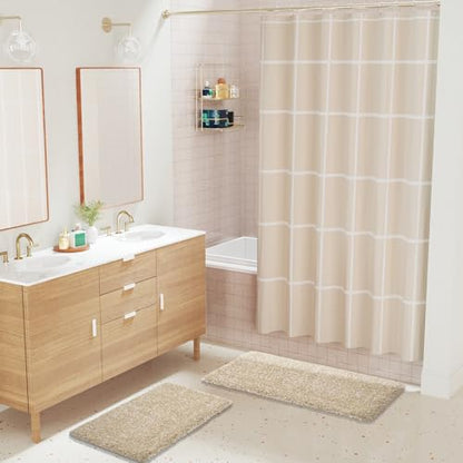 Yimobra Bathroom Runner Rug 47x24, Non Slip Washable Bath Mat, Beige&White - color: Light Beige and White, size: 47" X 24"