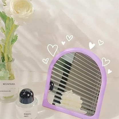 Desk Makeup Mirror,Small Cute Vanity Mirror for Office Cubicle Table,Purple - color: Purple
