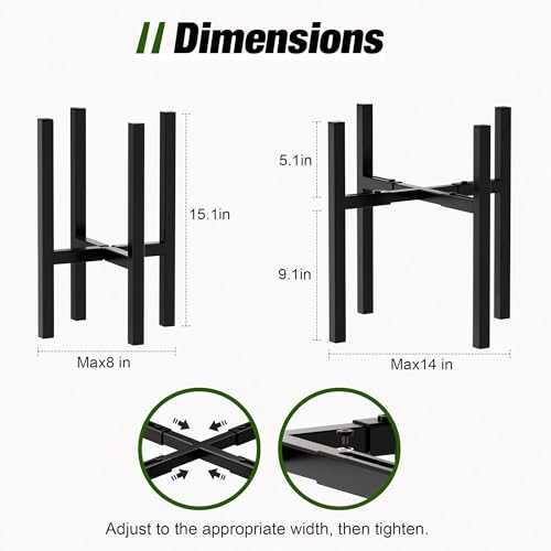 Urban Deco 2PK Adjustable Metal Plant Stand, Fits 8-14 Inch Pots, Black - size: 8-14inch 2PK