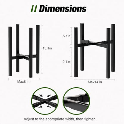 Urban Deco 2PK Adjustable Metal Plant Stand, Fits 8-14 Inch Pots, Black - size: 8-14inch 2PK