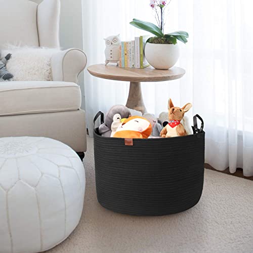 Cotton Rope Woven Laundry Basket 22"X 22"X 14" with handles (Pure Blk) XXXL - color: Pure black
