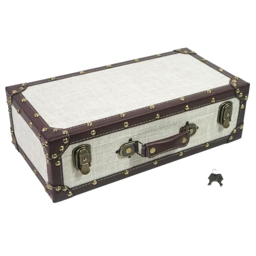 DreamsEden Small Wooden Keepsake Box with Handle, Linen-Fabric Surface