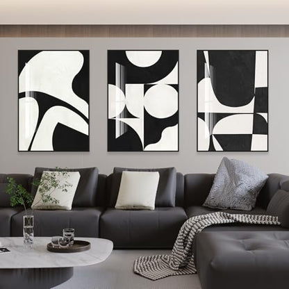 QKF 3Pcs Black White Crystal Textured Abstract Framed Canvas Wall Art Set - color: Black white black, size: 20" X 28" X 3 pieces