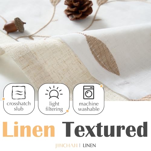jinchan Sheer Valance for Window Gold Leaf Embroidered 18 Inch 1 Panel - color: Leaves | Gold on White