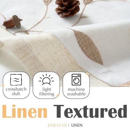 jinchan Sheer Valance for Window Gold Leaf Embroidered 18 Inch 1 Panel - color: Leaves | Gold on White