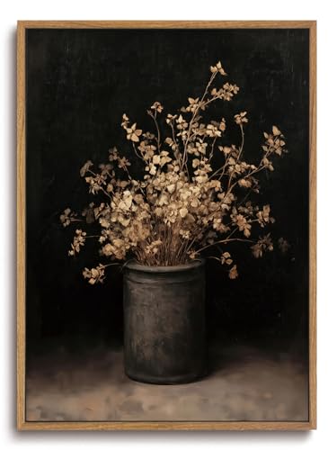 ZZLWBKGL Vintage Framed Wall Art Moody Wall Art Dried Flowers Picture - color: Dried Flowers, size: 24"L x 16"W
