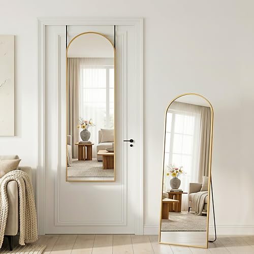Antok Full Length Mirror, 48" x 14" Over-the-Door Hanging Mirror, Gold - color: Gold, size: 48"L x 14"W