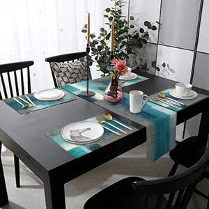 ArtSocket Table Runner and Placemats Set of 6, Teal Blue Green - color: Abstract Green