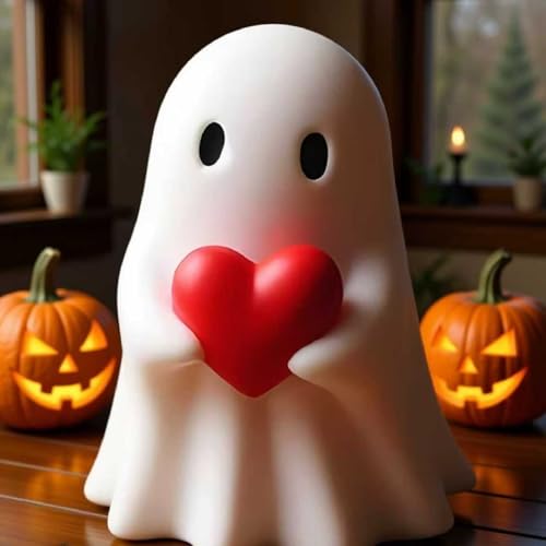 Red Heart Ghost Figurine,Halloween Cute Ghost Statue for Shelf Mantel, - color: Red Heart Ghost