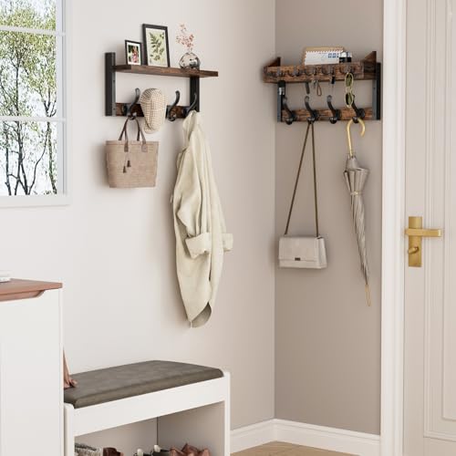 Evermagin 35" Coat Rack Wall Mount with Shelf for Entryway, Rustic Brown - color: Rustic Brown, size: 35 inch