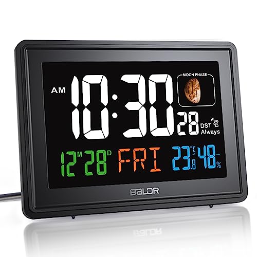 Baldr Digital Alarm Atomic Clock, 7'' Display with Adjustable Brightness - color: Black