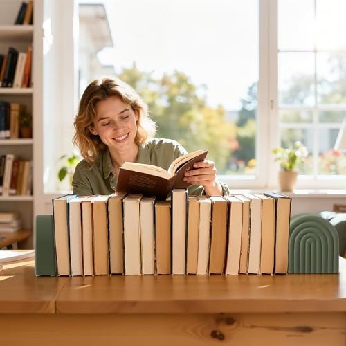 Sage Green 2 Pcs Boho Arch Concrete Bookends for Shelves, Rainbow - color: Sage Green, style: Rainbow