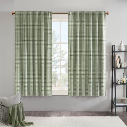 Madison Park Plaid Window Curtain Thermal Insulated, 1 Panel, 50x63 Green - color: Rod Pocket & Back Tab, Green, size: 50"W x 63"L (Pack of 1)