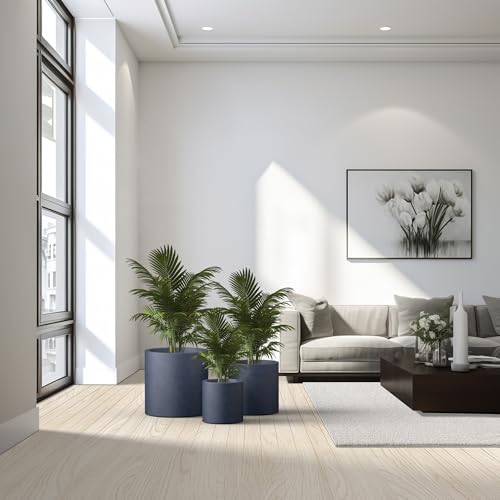 Kante Set of 3 Charcoal Concrete Cylinder Round Planters for Modern Home - color: Charcoal, size: 9.8",12.6",15.7" Dia