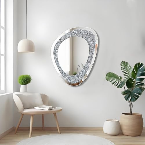 DMDFIRST Modern Irregular Shaped Wall Mirror – 21.6x16 Inch Decorative Oval Diamond Decor Mirror for Living Room, Bedroom, Bathroom, Entryway - size: 21.6"L x 16"W