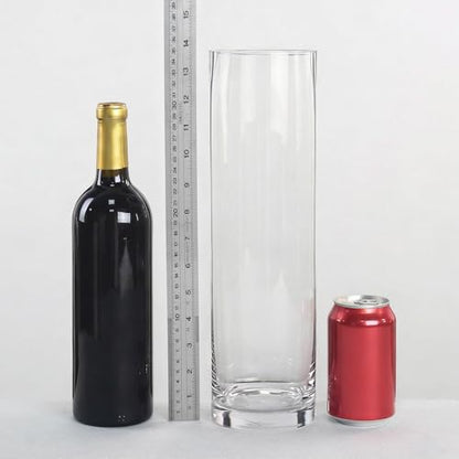 CYS Excel Clear Glass Cylinder Flower Vase, 14" Height x 4" Diameter, Elegant Hand-Blown Glass Wedding Floral Centerpiece Versatile Hurricane Candle Holder - size: H-14" D-4"